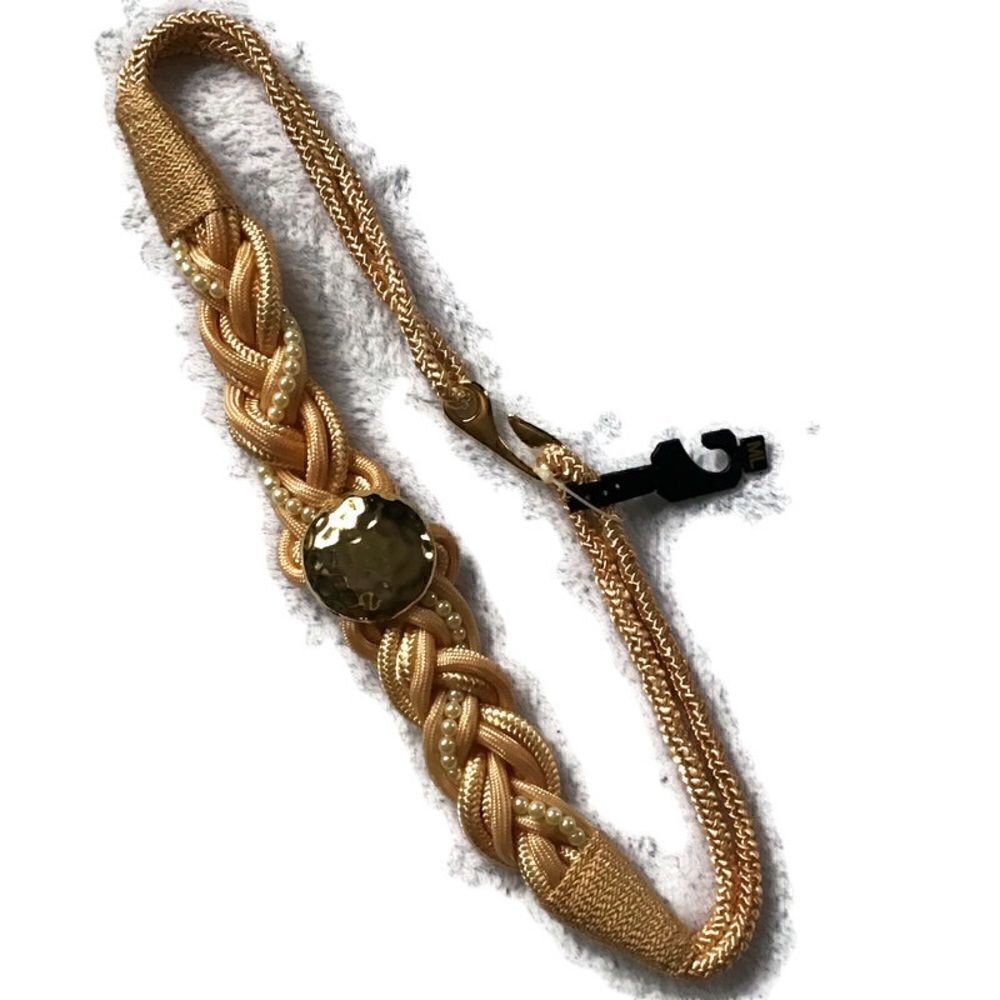 Braided Faux Pearl Medallion Tassel Dress Belt